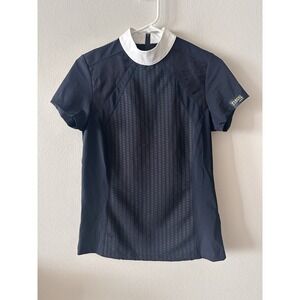 Pikeur Riding Shirt Short Sleeve 36 Navy Back Zip Textured Mesh Dressage Jumper